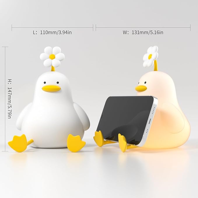 Cute Duck Night Light for Baby, Kids, Toddler, Ambient Nursery Nightlight, Soothing Lamp 3 Level Dimmable, Sleeping Accompanion for Bedroom Bedside, Rechargeable Battery, 30 Min Timer Off - Bloomnest