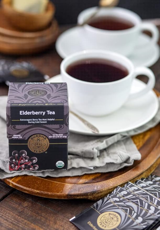 Buddha Teas - Organic Elderberry - Herbal Tea - For Health & Wellbeing - With Antioxidants & Minerals - Clean Ingredients - Caffeine Free - OU Kosher & Non-GMO - 18 Tea Bags (Pack of 1) - Bloomnest