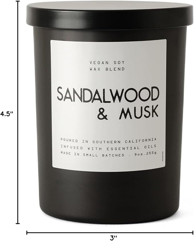 Leoben Co | Masculine Aromas | Small Batch | Soy Wax | 40 Hours | Scented Mens Candles with Natural Essential Oils | Vegan (Sandalwood & Musk) - Bloomnest