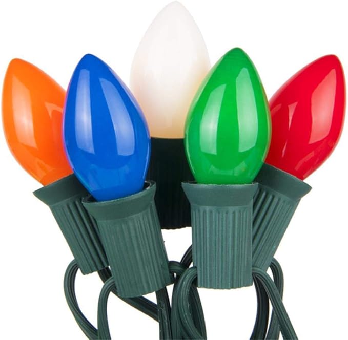 GOOTHY 25 Pack C7 Multicolor Christmas Light Bulbs, C7 Ceramic Incandescent Christmas Replacement Light Bulbs for Outdoor String Lights, C7/E12 Candelabra Base Candles Night Light Bulb, 5 Watt - Bloomnest