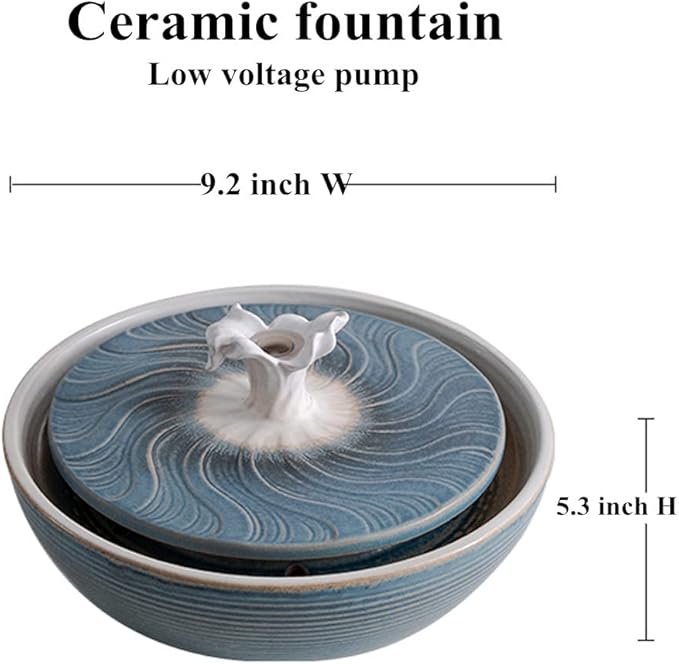 Ceramic Tabletop Water Fountain Feature for Indoor and Outdoor Home Decoration Table Desktop Office (Blue) - Bloomnest