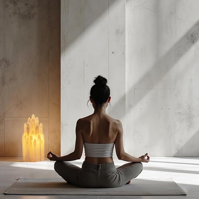 Handcrafted Selenite Lamp Salt Lamp Natural Crystal Light for Relaxation Table Lamp Salt Rock Night Light with Dimmer Switch for Bedroom, Yoga Room, Healing Meditation Decor White