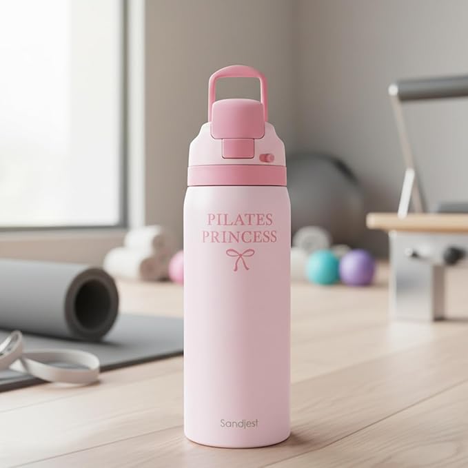 Pilates Insulated Stainless Steel Water Bottle with Straw for Sports and Travel, Pilates Princess, 32oz, Gifts for Women Workout Pilates Lover Birthday Christmas - Bloomnest