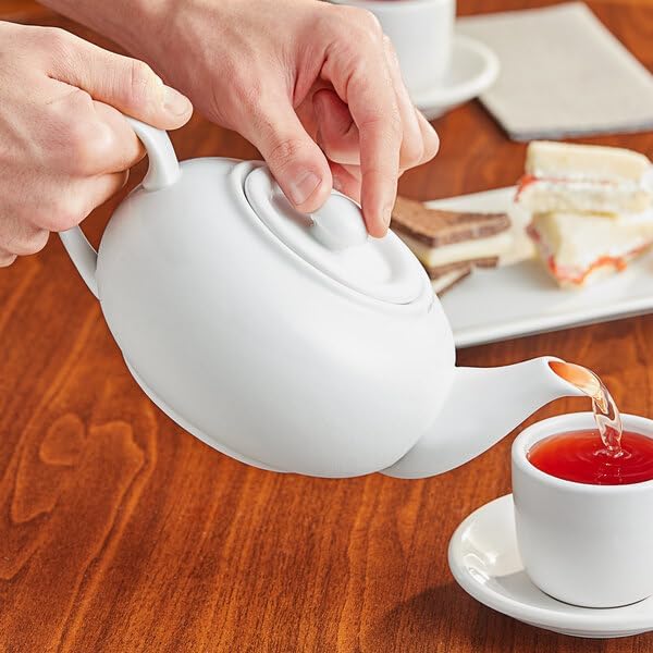 Bright White Porcelain Teapot, 32 oz Capacity, Round Shape with Sunken Lid, Microwave and Dishwasher Safe, 8 x 5 Inches - Bloomnest