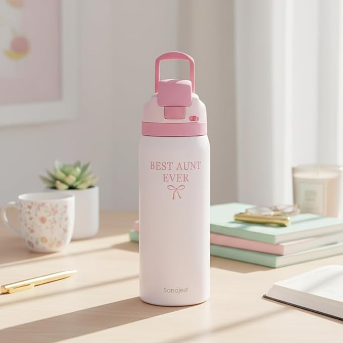 Aunt Insulated Stainless Steel Water Bottle with Straw for Sports and Travel, Best Aunt Ever, 32oz, Gifts for Women Mother's Day Birthday Christmas - Bloomnest
