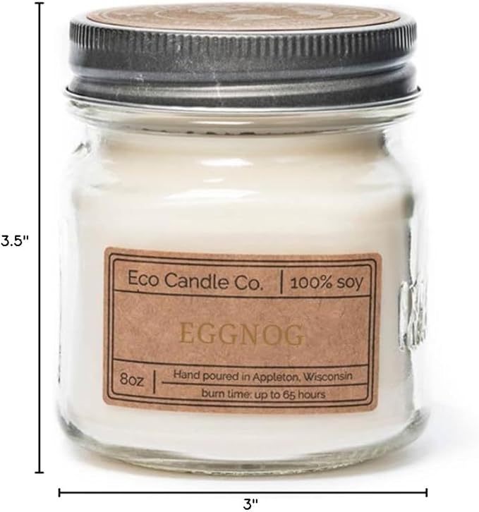 Eco Candle Co. Recycled Candle, Eggnog, 8 oz. - Scents of Classic Eggnog, Nutmeg, & Vanilla - 100% Soy Wax, No Lead, Kraft Paper Label & Lid, Hand Poured, Phthalate Free - Bloomnest