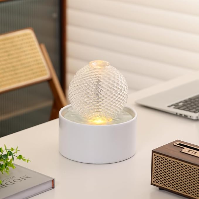 Generic Indoor Water Feature Tabletop Ceramic Fountain Home Kitchen Office Decoration Modern Design Style (white)