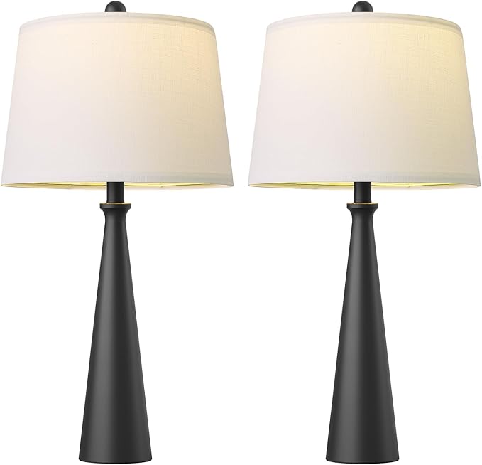 Oneach 25.75" Modern Table Lamp Set of 2, Bedside Lamps with USB Ports, Black Nightstand Lamps Set for Living Room Bedroom House Bedside Home Office Family - Bloomnest