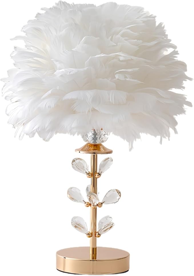 Chic White Feather Lamp Creative Fluffy Table Lamp Cute Kids Bedside Lamp Modern Feather Desk Light for Teen Girls Bedroom Living Room Entryway Study Room Wedding Deco - Bloomnest