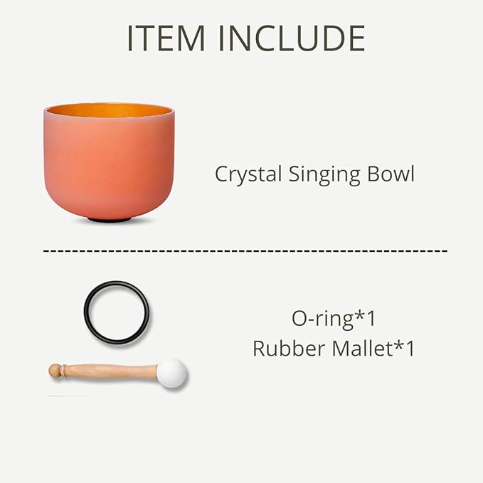 11 inch Orange D Note Sacral Chakra Quartz Crystal Singing Bowl, for Healing Mindfulness Meditation Yoga Sound Baths, with Rubber Mallet O-ring - Bloomnest