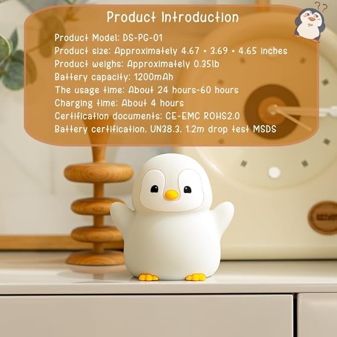 Cute Penguin Night Light, LED Squishy Xmas Penguin Lamp, Food Grade Silicone Dimmable Nightlight, Kids Gray Penguins Light, Rechargeable Light Up Penguins Gifts, Kids Room College Decor - Bloomnest