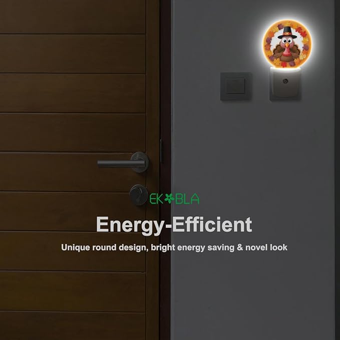 EKOBLA Autumn LED Plug-in Nightlights Turkey Maple Leaves Night Lights Plug into Wall Dusk to Dawn LED Lighting for Bedroom Bathroom Kitchen Corridor - Bloomnest