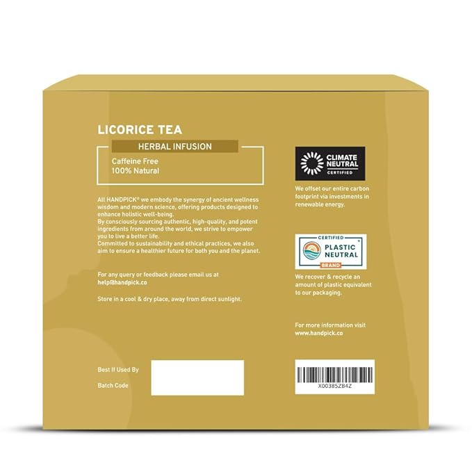 HANDPICK, Licorice Root Tea Bags (50 Count, 2g/tea bag) Licorice Tea | Non-GMO, Caffeine Free | Goodness of Cinnamon, Blackpepper, Clove, Cardamom & Ginger - Bloomnest