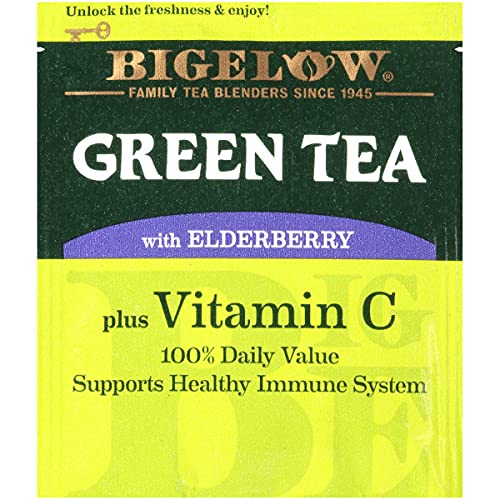 Bigelow Tea Green Tea with Elderberry Plus Vitamin C, Caffeinated Tea with Elderberry, 18 Count Box (Pack of 6), 108 Total Tea Bags - Bloomnest