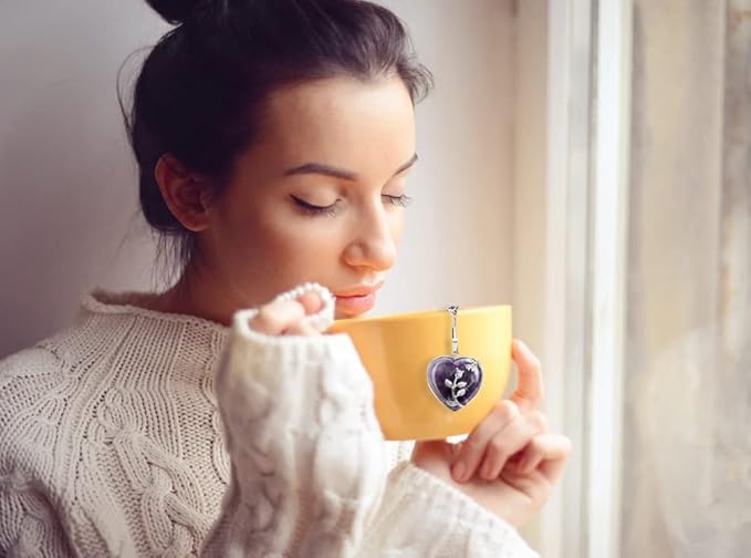 2pcs Tea Infuser Tea Strainers for Loose Tea Amethyst & Rose Quartz Crystal Heart Pendant Infinity Love Heart Couple Handmade Gemstone Tea Ball Set Gifts for Women Gifts for Mom