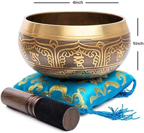 Tibetan Singing Bowl Set - Easy To Play Authentic Handcrafted For Meditation Sound Chakra Yoga Healing 4 Inches By Himalayan Bazaar (Gold & Turquoise) - Bloomnest