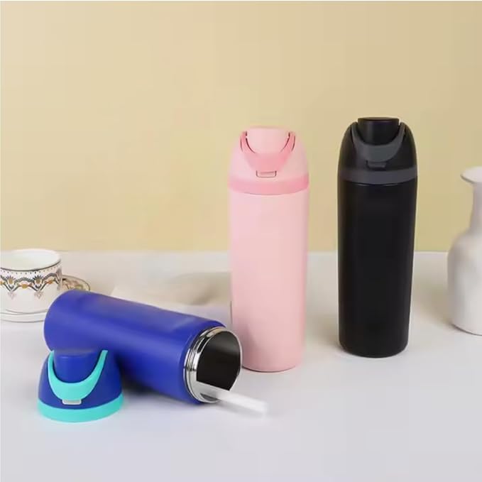 DUTHINGS Insulated Stainless Steel Water Bottle with Straw, 24 oz, Reusable Sports and Travel Bottle for School, Kids, and Outdoors - Leakproof and BPA-Free (PINK) Bloomnest