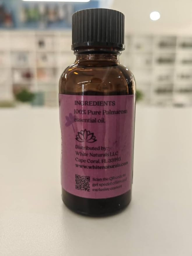White Naturals Palmarosa Essential Oil – 100% Pure & Natural Palmarosa Oil, Floral & Fresh Aroma, Ideal for Aromatherapy, Skin Care & DIY Beauty, 1oz - Bloomnest
