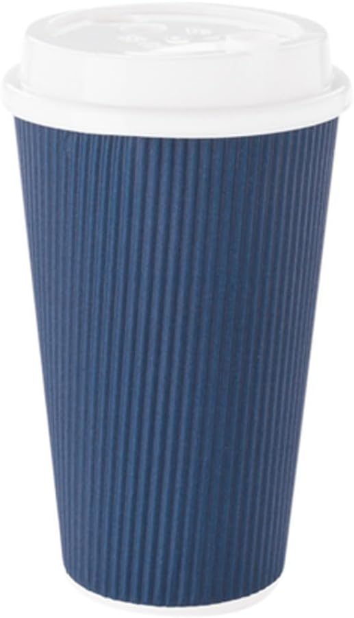 Restaurantware 16 Ounce Ripple Wall Disposable Coffee Cups, 500 Insulated Midnight Blue Paper Tumblers with Rolled Rim Design, Lids Sold Separately for Hot Drinks like Tea, Hot Chocolate and More - Bloomnest