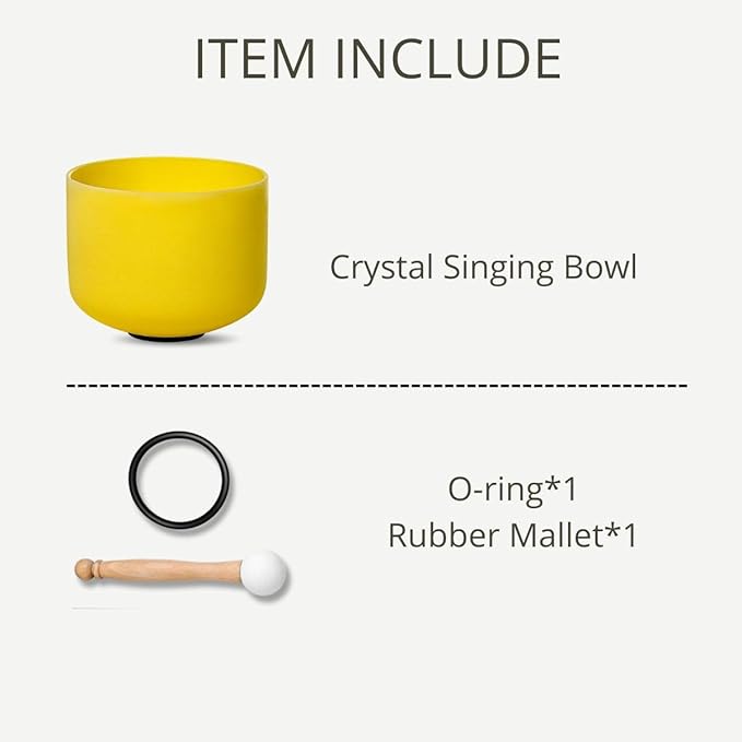 10 inch Yellow E Note Solar Plexus Quartz Crystal Singing Bowl, for Healing Mindfulness Meditation Yoga Sound Baths, with Rubber Mallet O-ring - Bloomnest