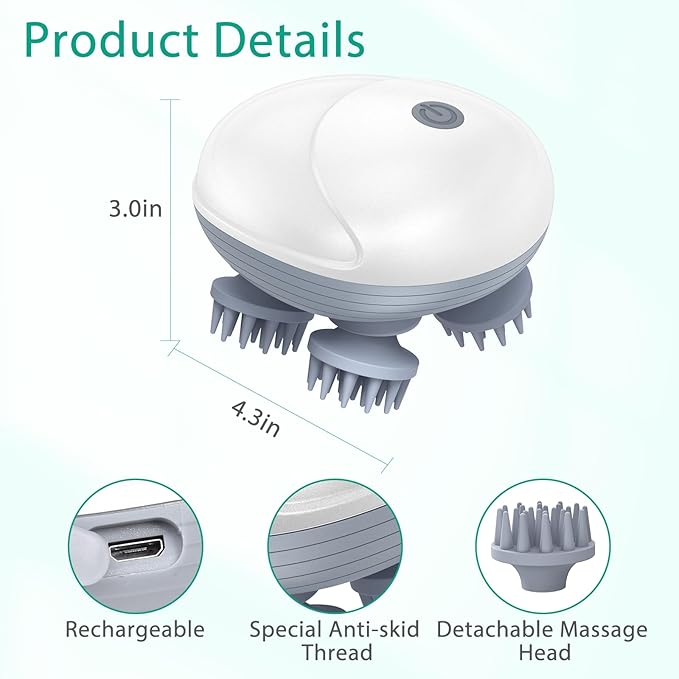 ORIA Electric Scalp Massager, Pet Massager for Dogs and Cats, Waterproof Head Massager with 4 Removable Massage Heads, 96 Nodes, for Stress Relief, Full Body Relaxation, Promote Bonding Oria