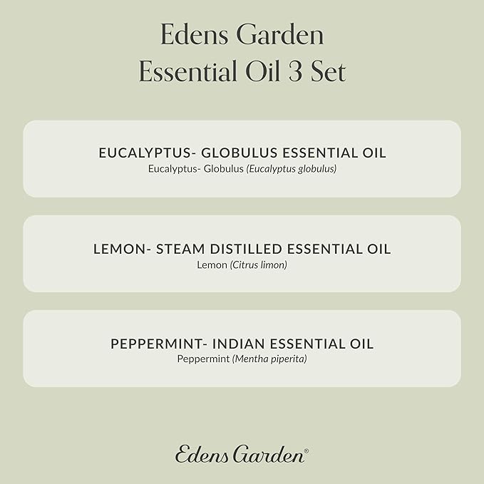 Edens Garden Essential Oils 3 Set – 100% Pure Therapeutic Grade, Undiluted, Natural Aromatherapy Scents for Diffusers, Humidifiers, Massage & Yoga – Eucalyptus, Lemon & Peppermint, 10 ml/ 3 Pack - Bloomnest