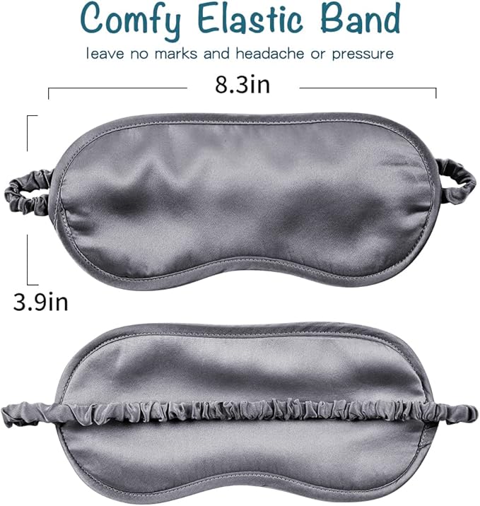 LULUSILK Mulberry Silk Sleep Eye Mask Blindfold with Elastic Strap Headband, Soft Eye Cover Eyeshade for Night Sleeping, Travel, Nap (Charcoal Gray) - Bloomnest