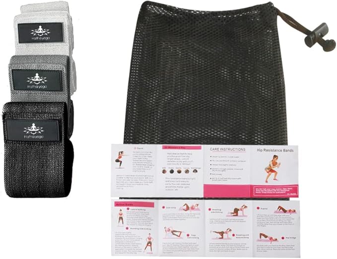Hatha Yoga Large Resistance Band,14.5" x3.15",Fabric Exercise Loop Bands with Instruction Guide and Carry Bag, Set of 3. - Bloomnest