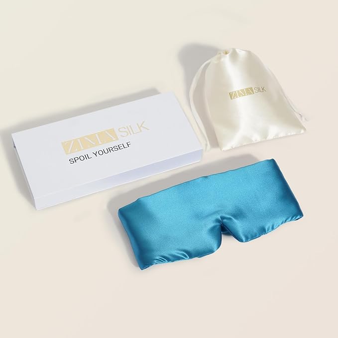 ZIMASILK 100% 22 Momme Mulberry Silk Sleep Mask - Full Silk Filled, Ultra-Soft & Breathable, Face-Hugging Blackout Eye Cover for Sleeping (Peacock Blue) - Bloomnest