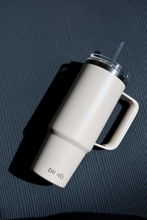 Drinco 40oz 30 oz Tumbler with Handle, Straw Lid, Insulated Stainless Steel Travel Mug Water Bottle Ice Coffee Cup For Cold and Hot, BigSur (30oz Oatmilk)