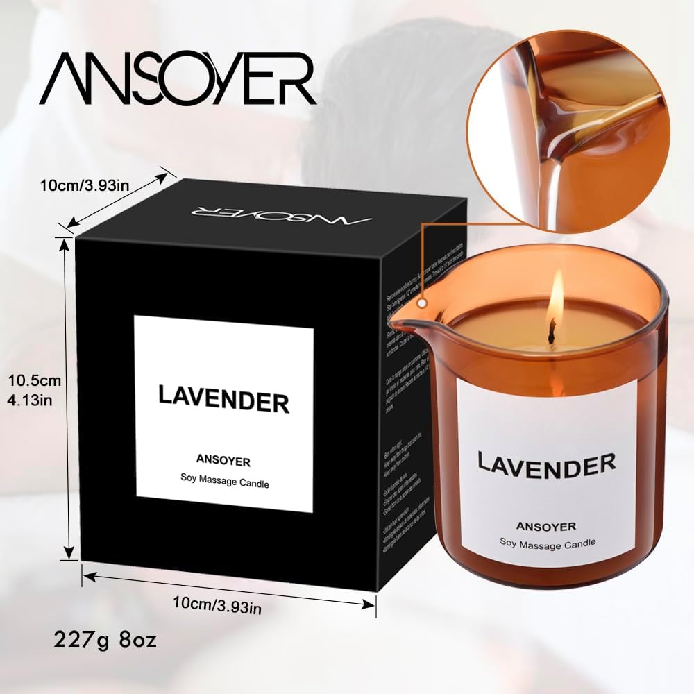Massage Oil Candle| Massage Oil for Massage Therapy| Massage Lotion Candle| 8 OZ| Amazing Gift for Men or Women (Lavender)