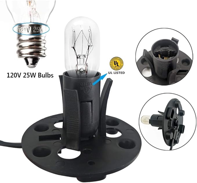haraqi Himalayan Salt Lamp Cords (6ft) with Dimmer Switch,Original Replacement Cords with Base Assembly(3.34 Inches) and 25 Watt E12 Bulbs for Salt Rock Lamp Cord 2 Set - Bloomnest