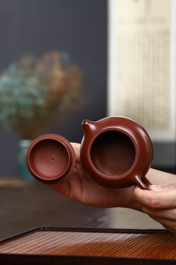 Xishi Teapot 7oz Chinese Zisha Clay Pot Ceramics Purple Sand Mud Kungfu Tea Set Kettle Spherical Filter (Red 200ml) - Bloomnest
