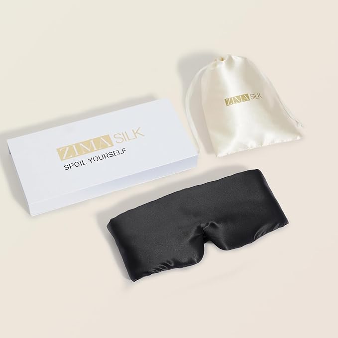 ZIMASILK 100% 22 Momme Mulberry Silk Sleep Mask - Full Silk Filled, Ultra-Soft & Breathable, Face-Hugging Blackout Eye Cover for Sleeping (Black) - Bloomnest