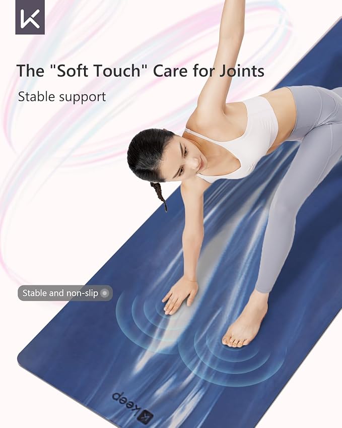 KEEP Professional Yoga Mat with Strap for Men and Women, 5mm Heavy High-Density Natural Rubber Mat for Premium Material Superior Grip, Non-Slip, Eco-Friendly 72"x26" Exercise Mat - Bloomnest