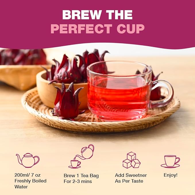 HANDPICK, Organic Hibiscus Tea Bags (100 Tea Bags) | Caffeine-Free, 100% Natural Pure Indian Hibiscus Flowers | Ayurvedic Benefits in every sip - Bloomnest