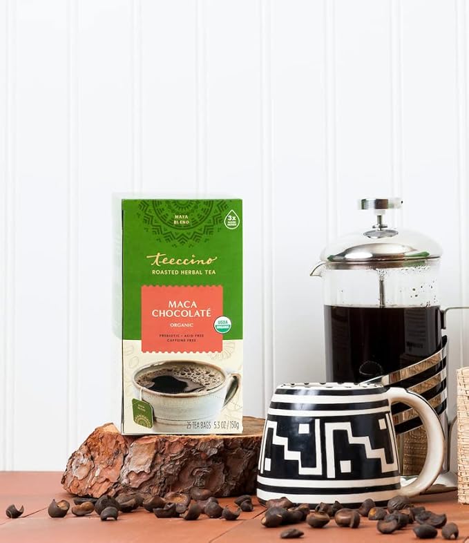 Teeccino Maca Chocolaté Herbal Tea - Adaptogenic Peruvian Maca, Cacao, Chicory, Prebiotic, Caffeine Free, Acid Free, Coffee Alternative, 25 Tea Bags (25 Count (3 Pack)) - Bloomnest