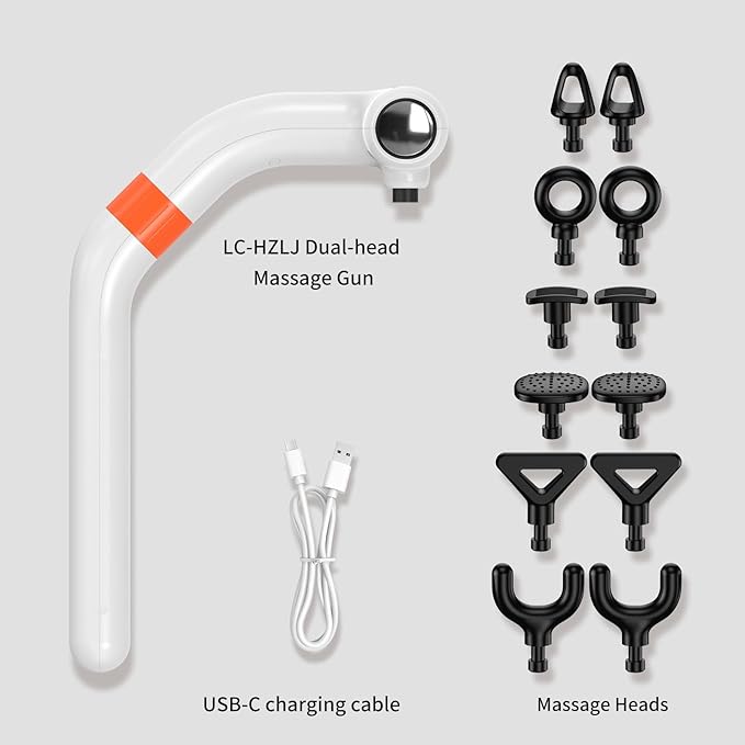 Dual-Head Massage Gun Deep Tissue with 3-in-1 Detachable Extension Handle, Handheld Percussion Back Massager for Muscle Neck Shoulder Body Pain Relief - 6 Speeds Levels (White) - Bloomnest