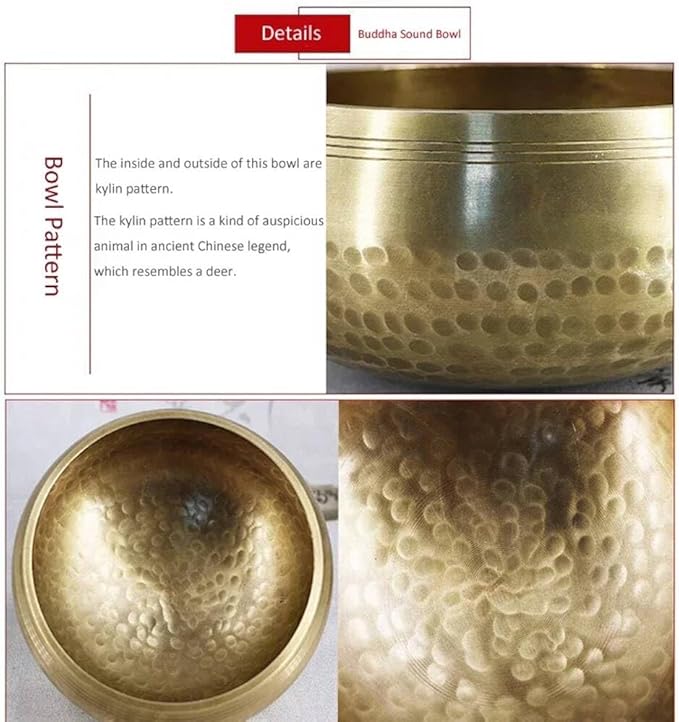 4.3‘’Handmade Buddhist Brass Music Bowl, Singing Bowl with Wood Mallet for Meditation, Yoga, Chanting, Music Therapy - Bloomnest