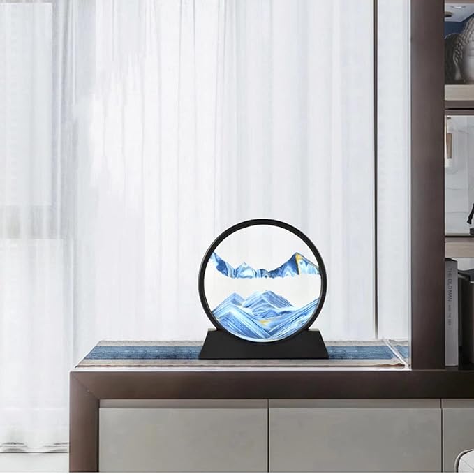 BGFJYUK Moving Sand Art Picture in Motion, Round Tempered Glass 3D Deep Sea Sandscapes with Display Flowing Sand Frame for Relaxing Desktop Home Office Work Décor for Kids Adults (Blue, 12inch - Bloomnest