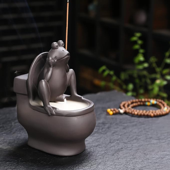 ChangWanna Frog Incense Holder Burner - Ceramic Cone Backflow Incense Burner Smoke Fountain, Back Flowing Incense Diffuser with 45 Sticks & 15 Cones, Frog Ornament for Aromatherapy/Yoga/Home Decor - Bloomnest