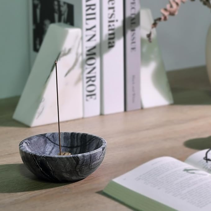 Koville Natural Marble Incense Holder, Incense Holders for Sticks, Sturdy Incense Burner Ash Catcher, Ideal for Meditation, Relaxing, Easy to Clean(Wooden Black) - Bloomnest