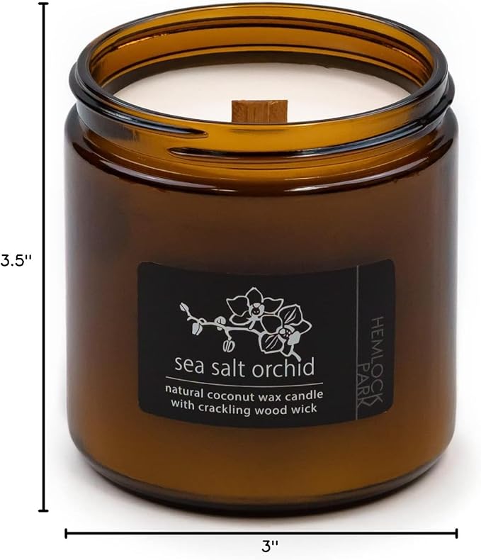 Hemlock Park Crackling Wood Wick Candle Handcrafted with Natural Coconut Wax (Large 16 oz, Sea Salt Orchid) - Bloomnest