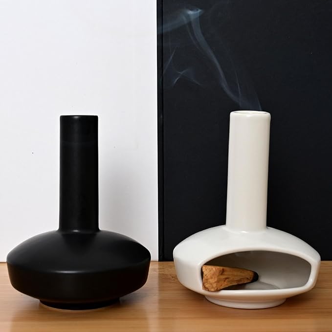 Cute Ceramic Palo Santo Holder – Handcrafted Modern Incense Cone Burning Stand – Adorable Smudge Bowl for Yoga Aromatherapy & Meditation for Home Decor – Unique Chimney Design - Bloomnest