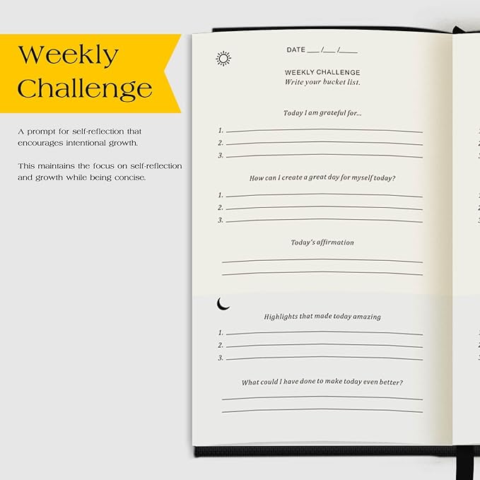 The Original Gratitude Journal with Inspiring Prompts & Quotes for Mindfulness, Reflection & Personal Growth - Daily Wellness Journal for Men & Women - Luxurious Linen Black Cover Bloomnest