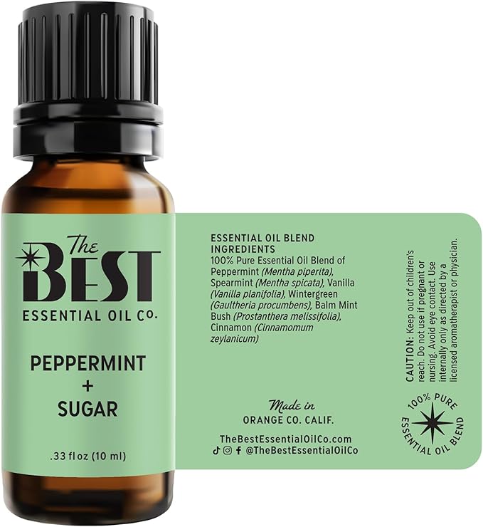 The Best Peppermint + Sugar Essential Oil Blend- Premium Grade- 100% Pure & Natural for Aromatherapy, Diffuser, Spa, Massage, Air Freshener- 10 ml (.33 fl oz) - Bloomnest