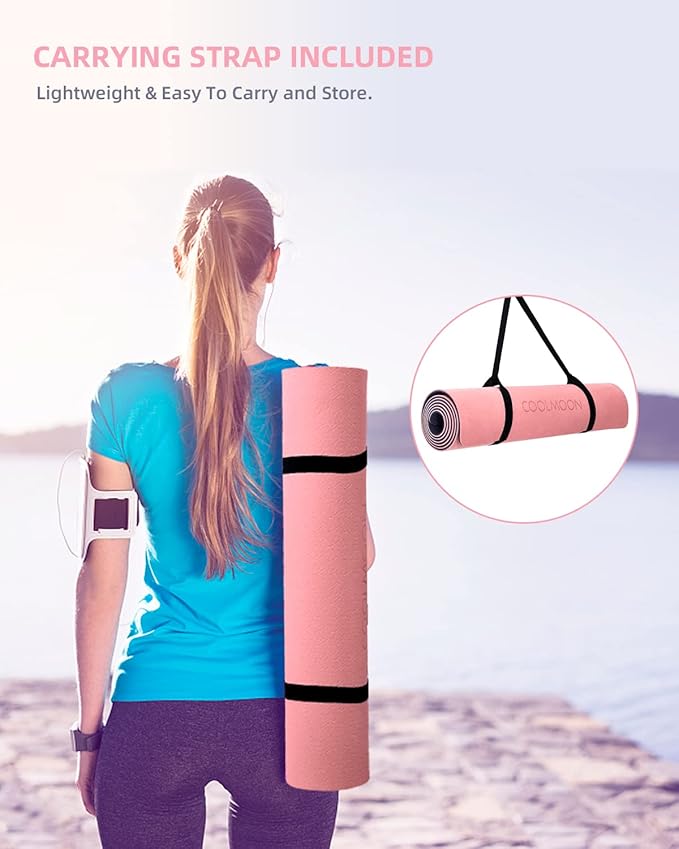 COOLMOON Yoga Mat Non Slip, Anti-Tear 1/4 Thick TPE Yoga Mats for Women and Men, 72"x24" Exercise & Fitness Mat with Carrying Strap, Workout Mats for Yoga, Pilates and Floor Exercise - Bloomnest