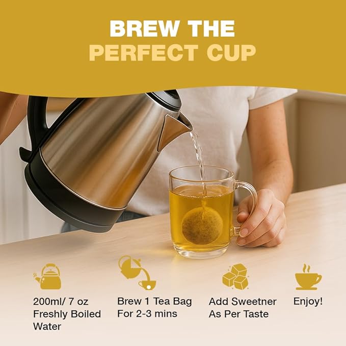 HANDPICK, Ginger Tea Bags (100 Herbal Tea Bags), Authentic Indian Origin, Caffeine Free & 100% Pure Ginger Root |Soothing & Spicy Blend | Round Eco Conscious Teabags - Bloomnest