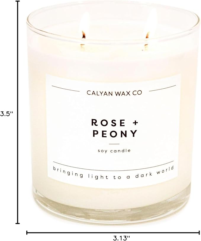 Calyan Wax Co. 2 Wick Candle, Rose + Peony Scented Candle, 37 Hour Burn Time, Aromatherapy Soy Candles, Non Toxic & Vegan Soy Wax, Glass Tumbler Scented Candles, 12.5oz - Bloomnest