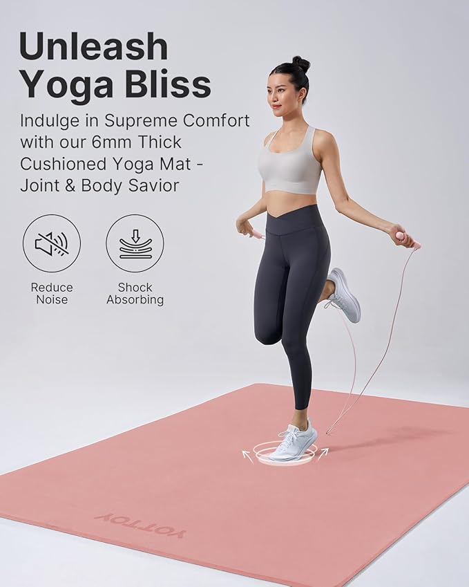 YOTTOY Large Yoga Mat (75 * 52 * 1/2inch),Extra Wide TPE Exercise Mat,Non-Slip Workout Mat for Pilates, Fitness, Barefoot, Home Gym Studio with Strap and Towel - Bloomnest